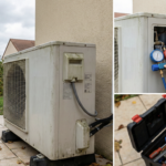Unité extérieure de pompe à chaleur ancienne au gaz R410A et intervention technique